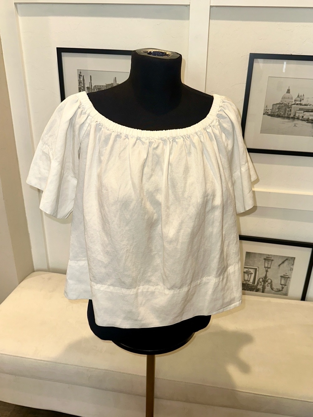 AG Adriano Goldschmied Linen Blend Off Shoulder Boho Blouse Top Medium